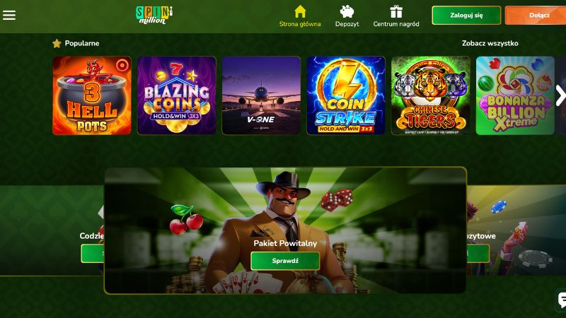 Spin Million Casino interfejs