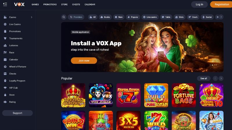 Vox Casino panel gracza